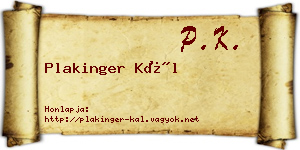 Plakinger Kál névjegykártya